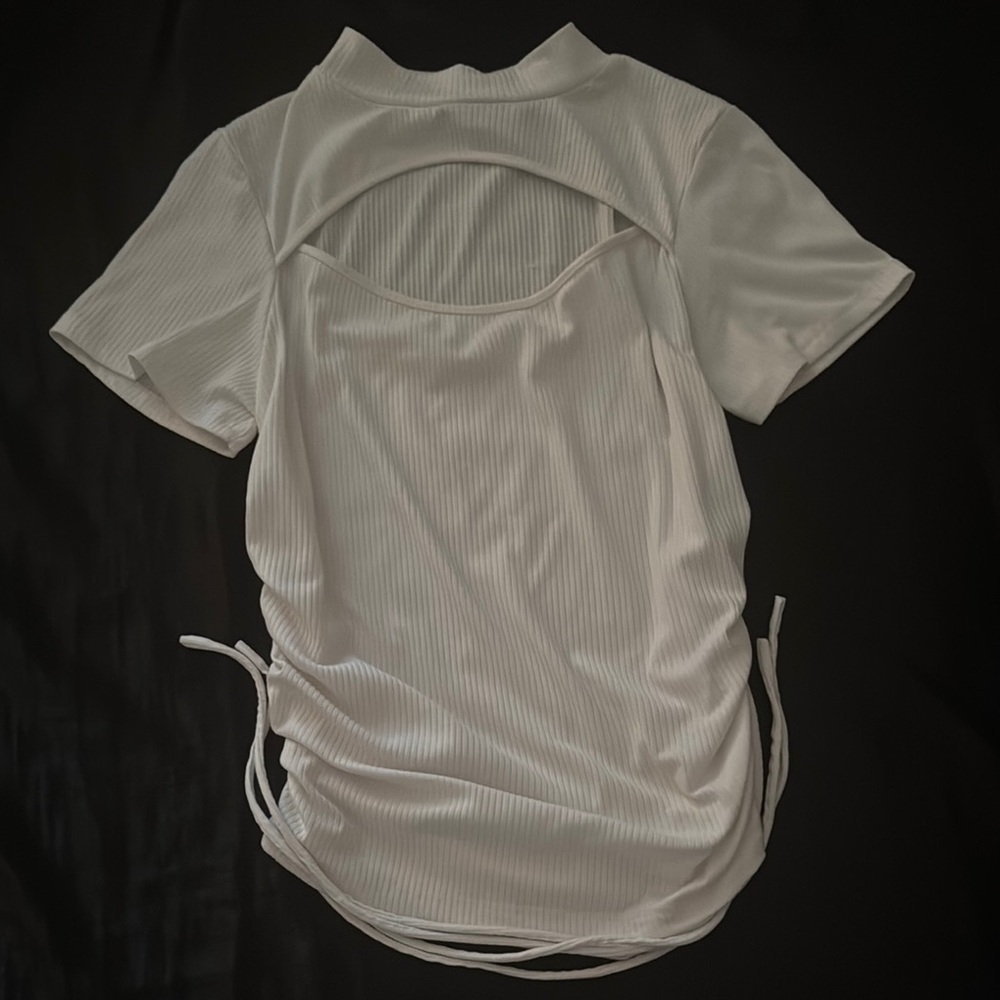 Vibe White Polo T-Shirt with Ruched Cut Out